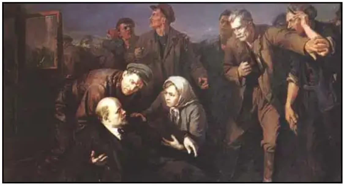 A picture of Fanya Kaplan's attempt to kill Lenin, painted by P. P. Baloyusov